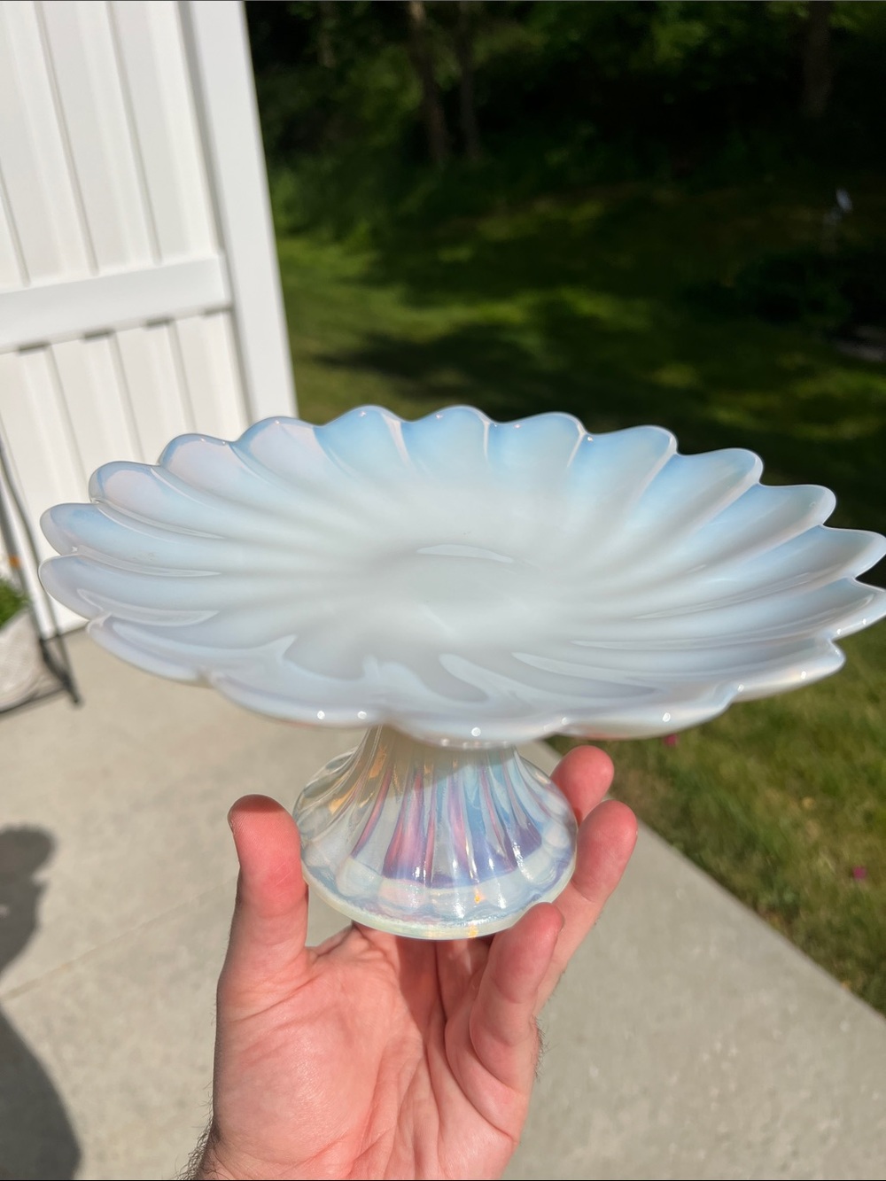 Vintage Sabino French White Opalescent Glass Pedestal Dish Dessert Serving Stand - Picture 8 of 10